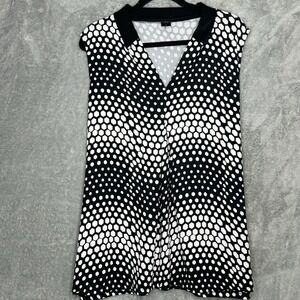 Madison Lilly 2X Shirt Top Black White Polka Dot Sleeveless V Neck Stretch Women